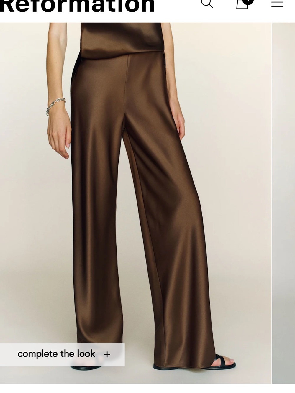 Reformation Chocolate Satin Wide-Leg Pants petite version
